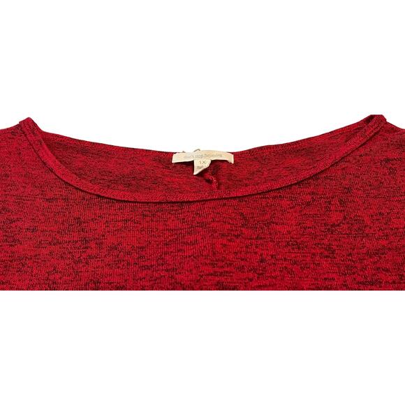 DON’T STOP BELIEVING LONG DOLMAN SLEEVE TOP, WOMENS, 1X-VARIEGATED RED, RND NECK - Picture 2 of 11